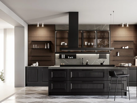 Cucina Classica con isola Gioiosa 02 in laccato nero e noce di Arredo3