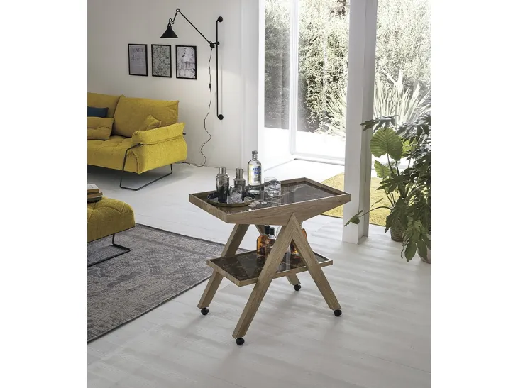 Tavolino carrello Arrow con piani in gres e struttura in laminato effetto legno di Target Point