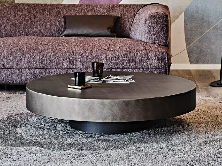 Tavolino rotondo con top in legno verniciato Brushed Grey Arena di Cattelan Italia