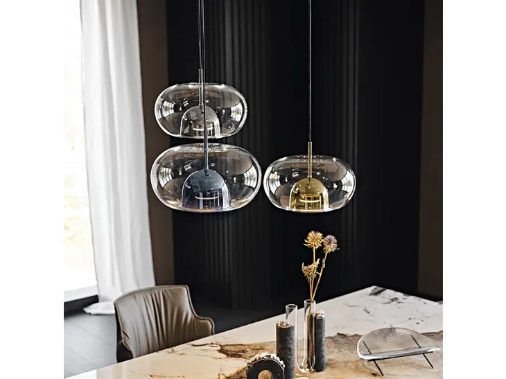 Lampada a sospensione con paralume in vetro borosilicato trasparente e calotta interna in vetro borosilicato verniciato Coimbra di Cattelan Italia