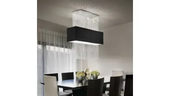 Lampada a sospensione Phoenix con paralume rivestito in tessuto ed elementi decorativi con catene di ottagoni in cristallo molato di Ideal Lux