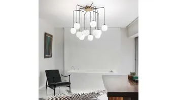 Lampada a sospensione Rhapsody in metallo con diffusori in vetro soffiato bianco acidato di Ideal Lux