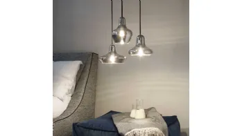 Lampada a sospensione Lido con diffusori in vetro soffiato trasparente fumé di Ideal Lux