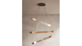 Lampada a sospensione in vetro pyrex cannettato Tube S di Riflessi
