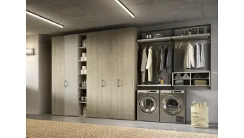 Cabina armadio Orion O425 in rovere miele e laccato di Moretti Compact Giorno Notte