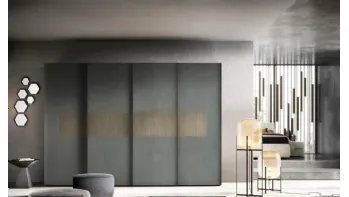 Armadio con ante scorrevoli Scirocco S172 laccato resina ardesia con inserto in nobilitato di Moretti Compact Giorno Notte