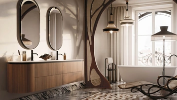 Mobile da Bagno sospeso Almond 07 in Groove Noce Canaletto di Arbi