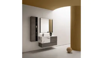 Mobile da Bagno sospeso in nobilitato effetto legno con vasca in HPL effetto marmo B-GO BG011 di Compab