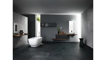 Mobile da Bagno sospeso in rovere e nobilitato Ardesia con lavabo in ceramica INK NK03 di Compab