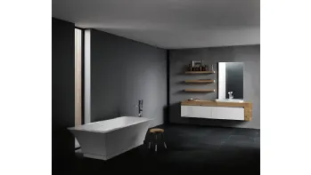 Mobile da Bagno sospeso con piano in legno di rovere e frontali in laccato bianco lucido INK NK13 Compab