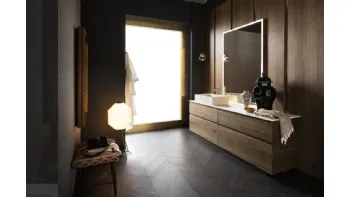 Mobile Bagno da appoggio in legno di rovere con piano e lavabo in gres effetto marmo Calacatta INK PRESTIGE NK24 di Compab