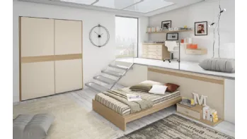 Cameretta con zona studio soppalcata in laccato e melaminico Idea 105 di Corazzin