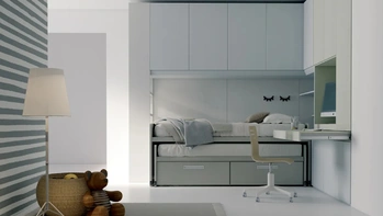 Cameretta P09 A ponte in melaminico con secondo letto estraibile di Dielle