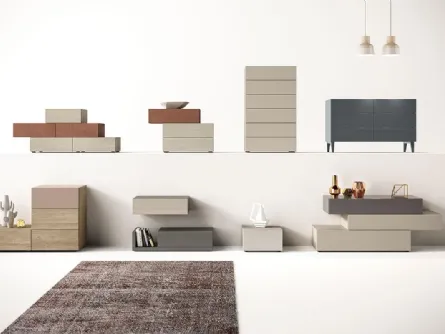 Gruppo Notte Modula in laccato opaco e legno di Mercantini
