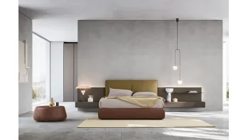 Letto in tessuto con boiserie Suite System 2 di Alf Da Frè