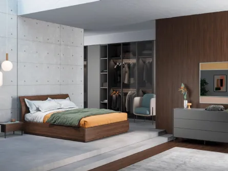 Letto in melaminico Noce con testiera arcuata Bend di Novamobili