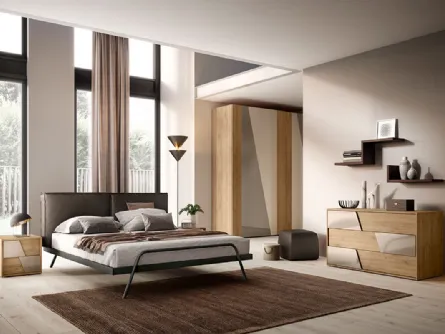 Letto con testiera in tessuto imbottito G04 Leg di Mercantini