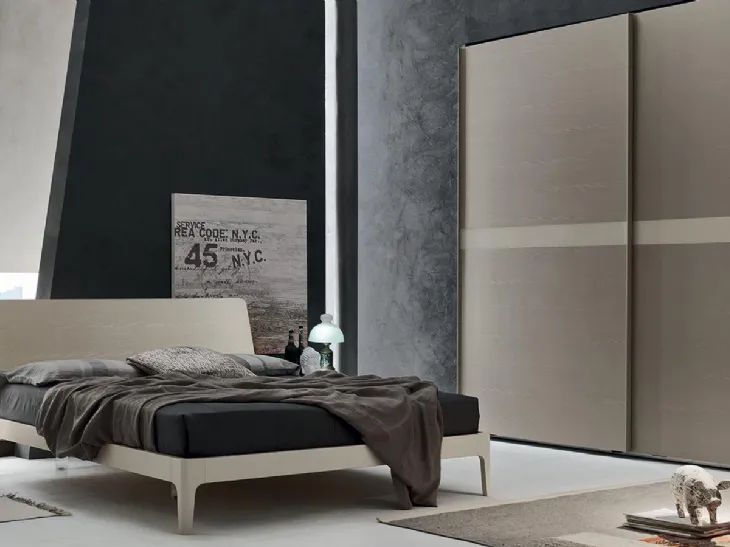 Letto matrimoniale con testiera Smart in melaminico Frassino Juta di Maronese Acf