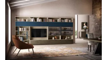 Libreria a muro Kosmos KL210 in legno e laccato opaco di Mercantini
