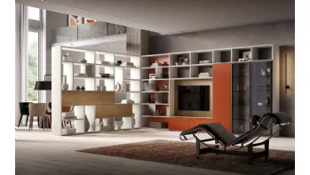 Libreria divisoria e a muro Kosmos KL211 in laccato opaco e legno di Mercantini