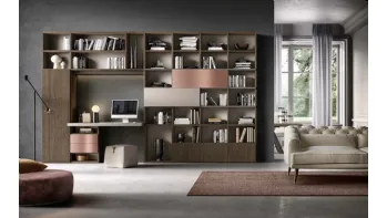 Libreria a muro Kosmos KL215 in legno e laccato opaco di Mercantini