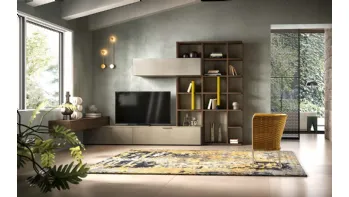 Libreria a muro Kosmos KL217 in laccato opaco e legno di Mercantini