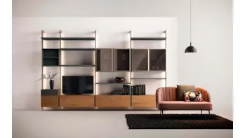 Libreria a muro Kosmos KL218 in legno con ante in vetro di Mercantini