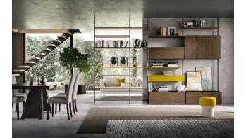 Libreria a muro e divisoria Kosmos KL219 in legno e laccato opaco di Mercantini