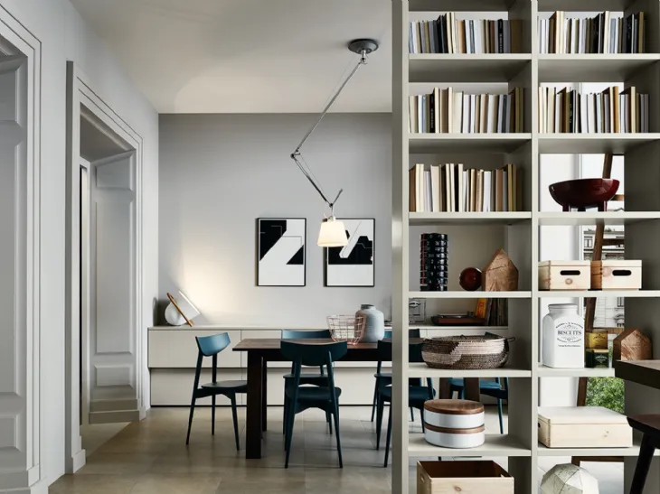 Libreria divisoria Living in laccato opaco Silk Grigio Tortora di Veneta Cucine