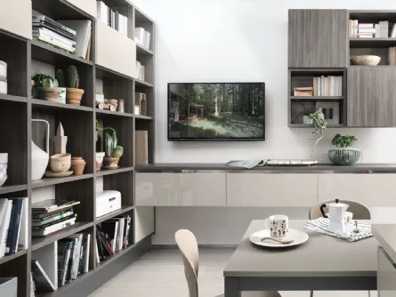 Libreria a muro Living finitura Cedro Scuro di Veneta Cucine