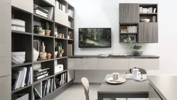 Libreria a muro Living finitura Cedro Scuro di Veneta Cucine
