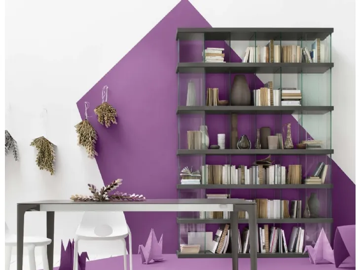 Libreria a muro Mensola 12 in laccato opaco Ardesia e Vetro di Veneta Cucine