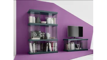 Libreria a muro Mensola 10 in laccato opaco Verde Petrolio e Vetro di Veneta Cucine