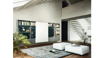 Libreria con vano porta TV Modo M6C76 in laccato opaco di Sangiacomo