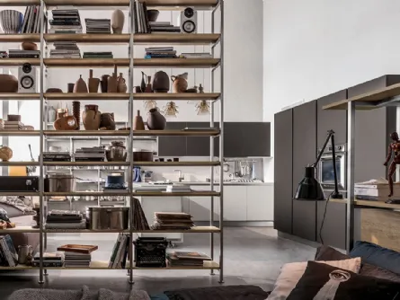 Libreria divisoria Tribeca finitura acciaio e Play Rovere Medio di Veneta Cucine