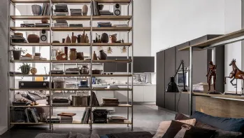 Libreria divisoria Tribeca finitura acciaio e Play Rovere Medio di Veneta Cucine