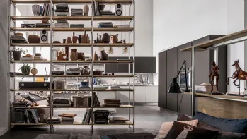 Libreria Tribeca finitura acciaio Play Rovere Medio 696 di Veneta Cucine