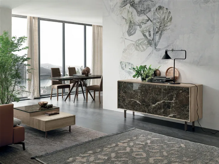 Madia Giunone in laminato effetto legno con inserto in Gres porcellanato di Target Point