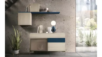 Madia Kosmos KM319 in legno, laccato opaco e vetro di Mercantini