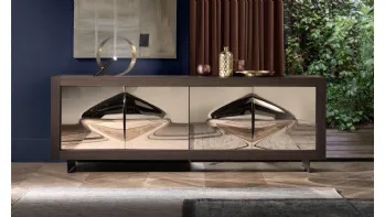 Madia Picasso P12 Fiocco in cristallo fuso specchiante bronzato e struttura in legno di Riflessi