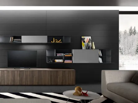 Parete Attrezzata Living 06 in laminato effetto legno e laccato Grigio opaco di Arredo3