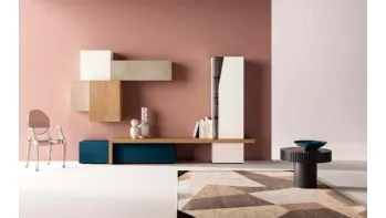 Parete Attrezzata Kosmos KC104 in laccato opaco e legno di Mercantini