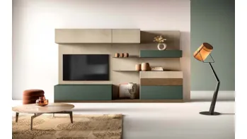 Parete Attrezzata Kosmos KC106 in laccato opaco e legno di Mercantini