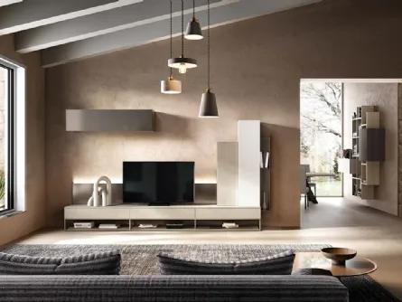 Parete Attrezzata Kosmos KC107 in laccato opaco e legno di Mercantini