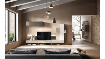 Parete Attrezzata Kosmos KC107 in laccato opaco e legno di Mercantini