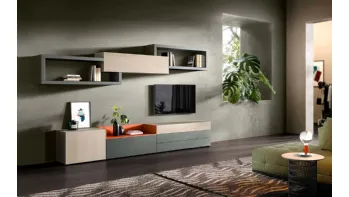 Parete Attrezzata Kosmos KC111 in laccato opaco e legno di Mercantini