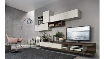 Parete attrezzata BELLE bianco/antracite mobile soggiorno tv design pensili  sala