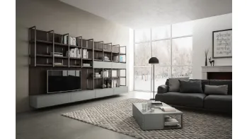 Parete Attrezzata sospesa in laccato opaco grigio e Noce bruno Living 03 di Arredo3