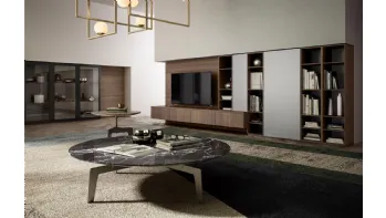 Parete Attrezzata Living 09 in legno, laccato opaco e vetro di Arredo3