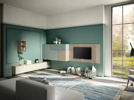 Parete Attrezzata Living 10 in laccato opaco e Aria Larice Cortina di Arredo3